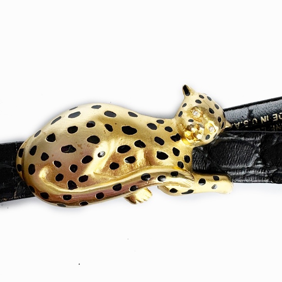 Leopard Buckle with Belt Strap Vintage 80s Big Cats Sculptural Retro OSFM main image 9